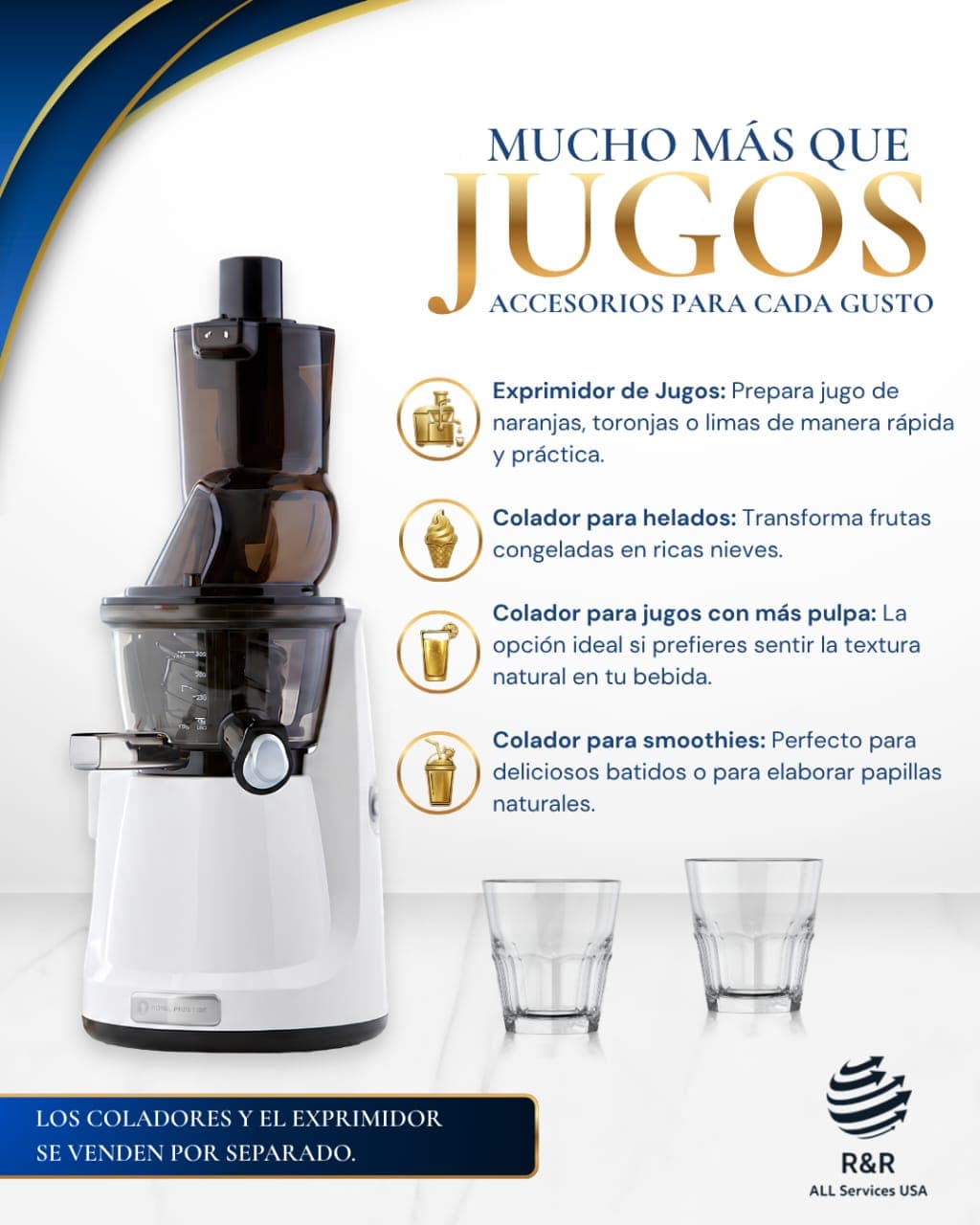 Extractor de jugos Royal Prestige® con vasos y fruta