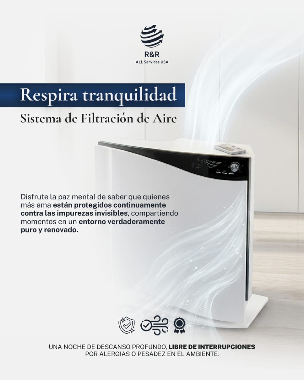 Sistema de filtración de aire Royal Prestige® en funcionamiento